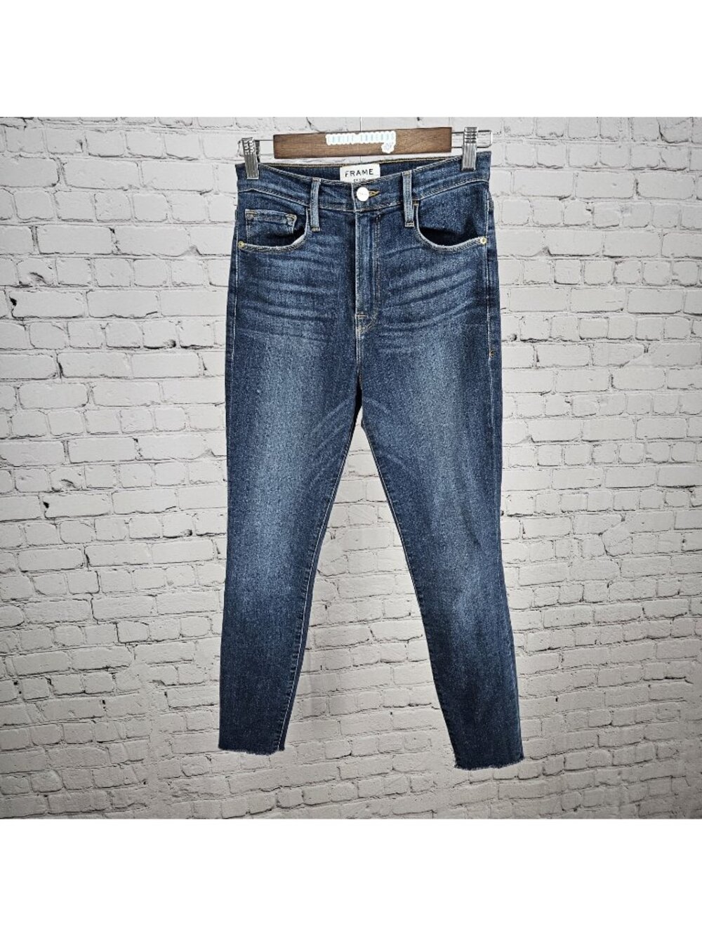 Frame Blue Denim Ali High Rise Cigerette Raw Hem Skinny Jeans USA 26 (26x26)